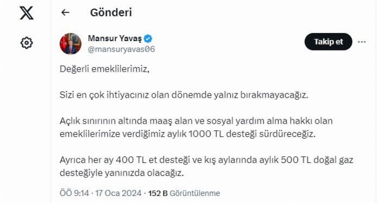 Emeklilere bin 900 liralık destek 1